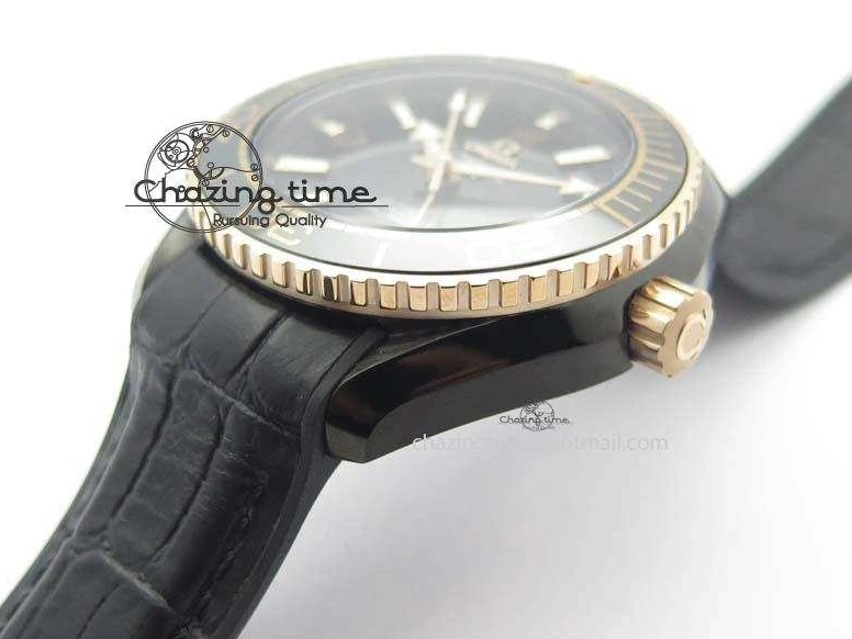 0427 Planet Ocean 45mm GMT DLC RG JHF Best Edition Black Dial On Leather Strap A Soft 8193